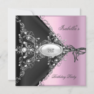 Invitation Fête d'anniversaire 21 ans Rose Élégant Argent Bla
