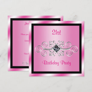 Invitation Fête d'anniversaire 21 ans Silver Swirls & Diamond