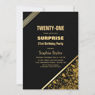 Invitation Fête d'anniversaire 21 ans surprise moderne noir o