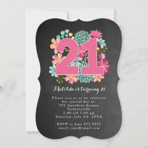 Invitation Fête d'anniversaire 21 ans Tableau peint floral à