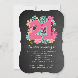 Invitation Fête d'anniversaire 21 ans Tableau peint floral à