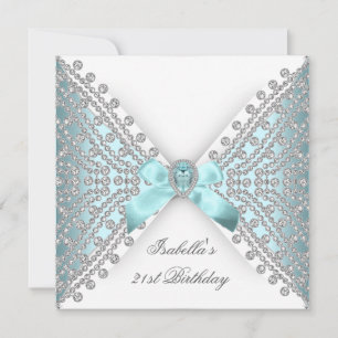 Invitation Fête d'anniversaire 21 ans Teal Bleu Argent Blanc 