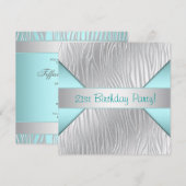Invitation Fête d'anniversaire 21 ans Teal Bleu Zèbre (Devant / Derrière)