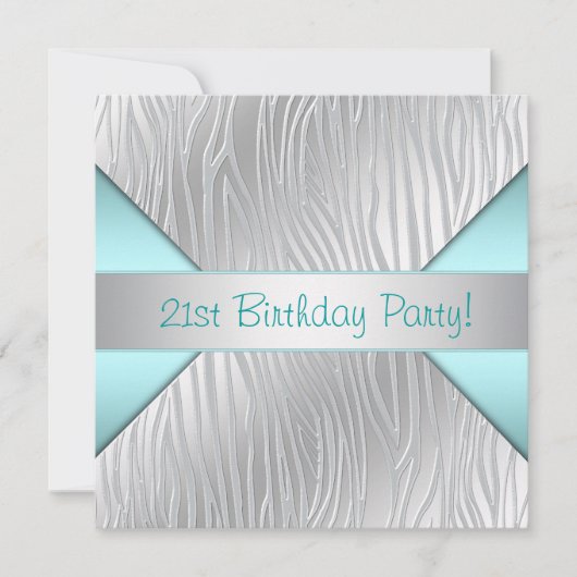 Invitation Fête d'anniversaire 21 ans Teal Bleu Zèbre (Devant)