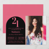 Invitation Fête d'anniversaire 21 ans Typograph Bold noir et (Devant / Derrière)