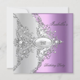 Invitation Fête d'anniversaire 21 ans Violet Lilas Argent Bla