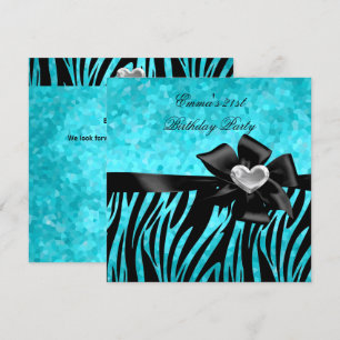 Invitation Fête d'anniversaire 21 ans Zèbre Argent Turquoise