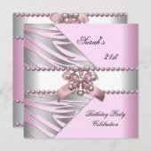 Invitation Fête d'anniversaire 21e rose Zebra blanc rose Pear (Devant / Derrière)