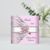 Invitation Fête d'anniversaire 21e rose Zebra blanc rose Pear (Debout devant)