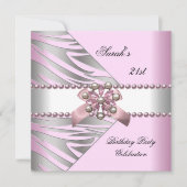 Invitation Fête d'anniversaire 21e rose Zebra blanc rose Pear (Devant)