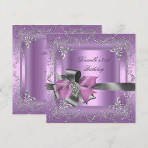 Invitation Fête d'anniversaire 21ème lilas rose gris argenté