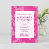 Invitation Fête d'anniversaire 24 ans thème hawaïen rose (Debout devant)