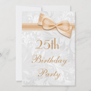 Invitation Fête d'anniversaire 25 ans damas et nœud faux