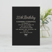 Invitation Fête d'anniversaire 25 ans Noir Blanc Perle Script (Debout devant)