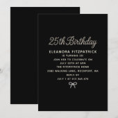 Invitation Fête d'anniversaire 25 ans Noir Blanc Perle Script (Devant / Derrière)