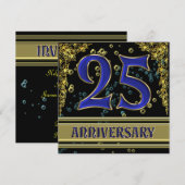 Invitation Fête d'anniversaire 25 ans noir et or (Devant / Derrière)