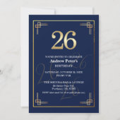 Invitation Fête d'anniversaire 26 ans Elegant Blue Gold (Devant)