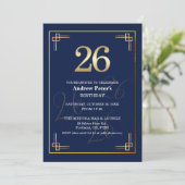 Invitation Fête d'anniversaire 26 ans Elegant Blue Gold (Debout devant)