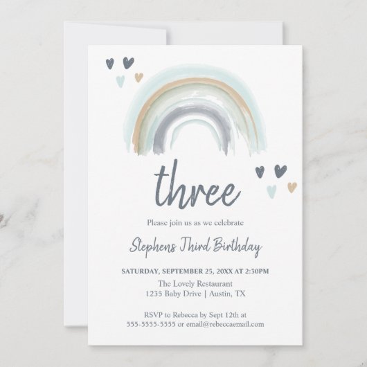 Invitation Fête d'anniversaire 2 ans Blue Boho Rainbow (Devant)
