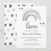 Invitation Fête d'anniversaire 2 ans Blue Boho Rainbow (Devant / Derrière)