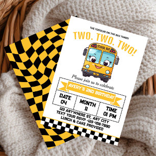 Invitation Fête d'anniversaire 2 ans Bus Scolaire Jaune