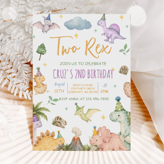 Invitation Fête d'anniversaire 2 ans de Dinosaur Two Rex