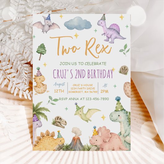 Invitation Fête d'anniversaire 2 ans de Dinosaur Two Rex