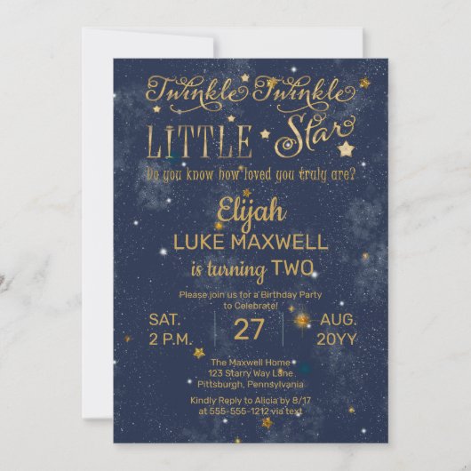Invitation Fête d'anniversaire 2 ans de Twinkle Twinkle Littl (Devant)