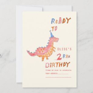 Invitation Fête d'anniversaire 2 ans du dinosaure rouge rex 2