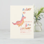 Invitation Fête d'anniversaire 2 ans du dinosaure rouge rex 2 (Debout devant)