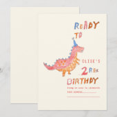 Invitation Fête d'anniversaire 2 ans du dinosaure rouge rex 2 (Devant / Derrière)