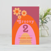 Invitation Fête d'anniversaire 2 ans Groovy 2 Arch Retro Flor (Debout devant)
