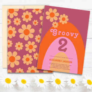 Invitation Fête d'anniversaire 2 ans Groovy 2 Arch Retro Flor