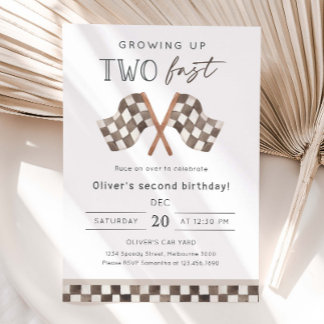 Invitation Fête d'anniversaire 2 ans Growing Up Two Fast Raci