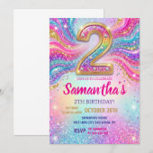 Invitation Fête d'anniversaire 2 ans Paillettes Étincelle Arc (Devant / Derrière)