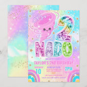Invitation Fête d'anniversaire 2 ans Two Nado Rainbow Glitter (Devant / Derrière)