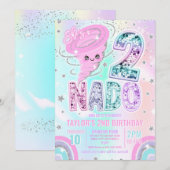 Invitation Fête d'anniversaire 2 ans Two Nado Rainbow Glitter (Devant / Derrière)
