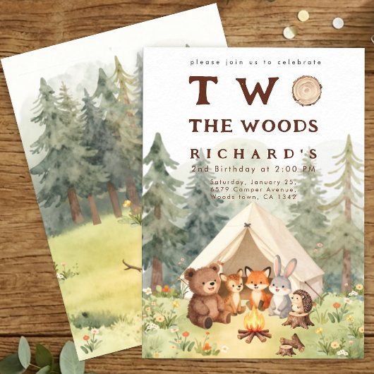 Invitation Fête d'anniversaire 2 ans Two the Woods Happy Camp