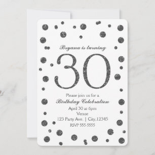 Invitation Fête d'anniversaire 30 ans 30 ans paillettes argen