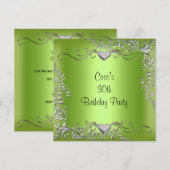Invitation Fête d'anniversaire 30 ans Argent Vert Citron (Devant / Derrière)