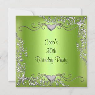 Invitation Fête d'anniversaire 30 ans Argent Vert Citron