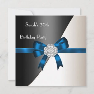 Invitation Fête d'anniversaire 30 ans Bleu Blanc Noir Diamant