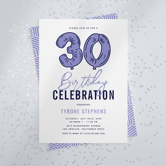 Invitation Fête d'anniversaire 30 ans bleu moderne