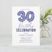 Invitation Fête d'anniversaire 30 ans bleu moderne (Debout devant)