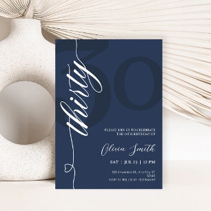 Invitation Fête d'anniversaire 30 ans Bleu Nuit & Blanc Moder