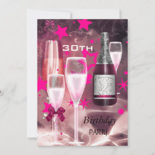 Invitation Fête d'anniversaire 30 ans Champagne Rose 30