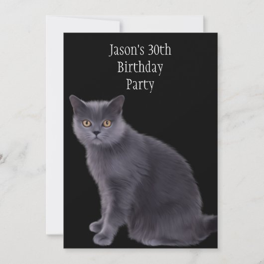 Invitation Fête d'anniversaire 30 ans Chat Gris (Devant)