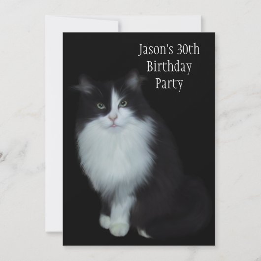 Invitation Fête d'anniversaire 30 ans Chat Noir & Blanc (Devant)