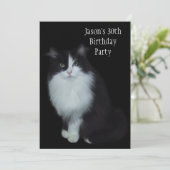 Invitation Fête d'anniversaire 30 ans Chat Noir & Blanc (Debout devant)