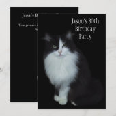 Invitation Fête d'anniversaire 30 ans Chat Noir & Blanc (Devant / Derrière)